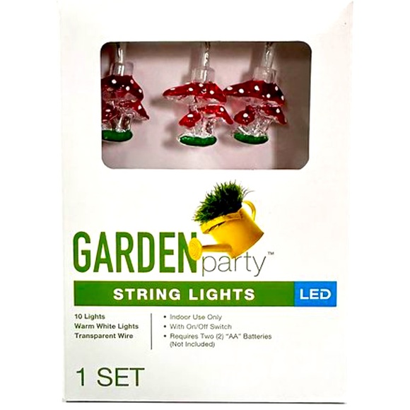 Garden Party Mushrooms LED String Light Set 10 Lights Clear Wire Indoor - Picture 2 of 2